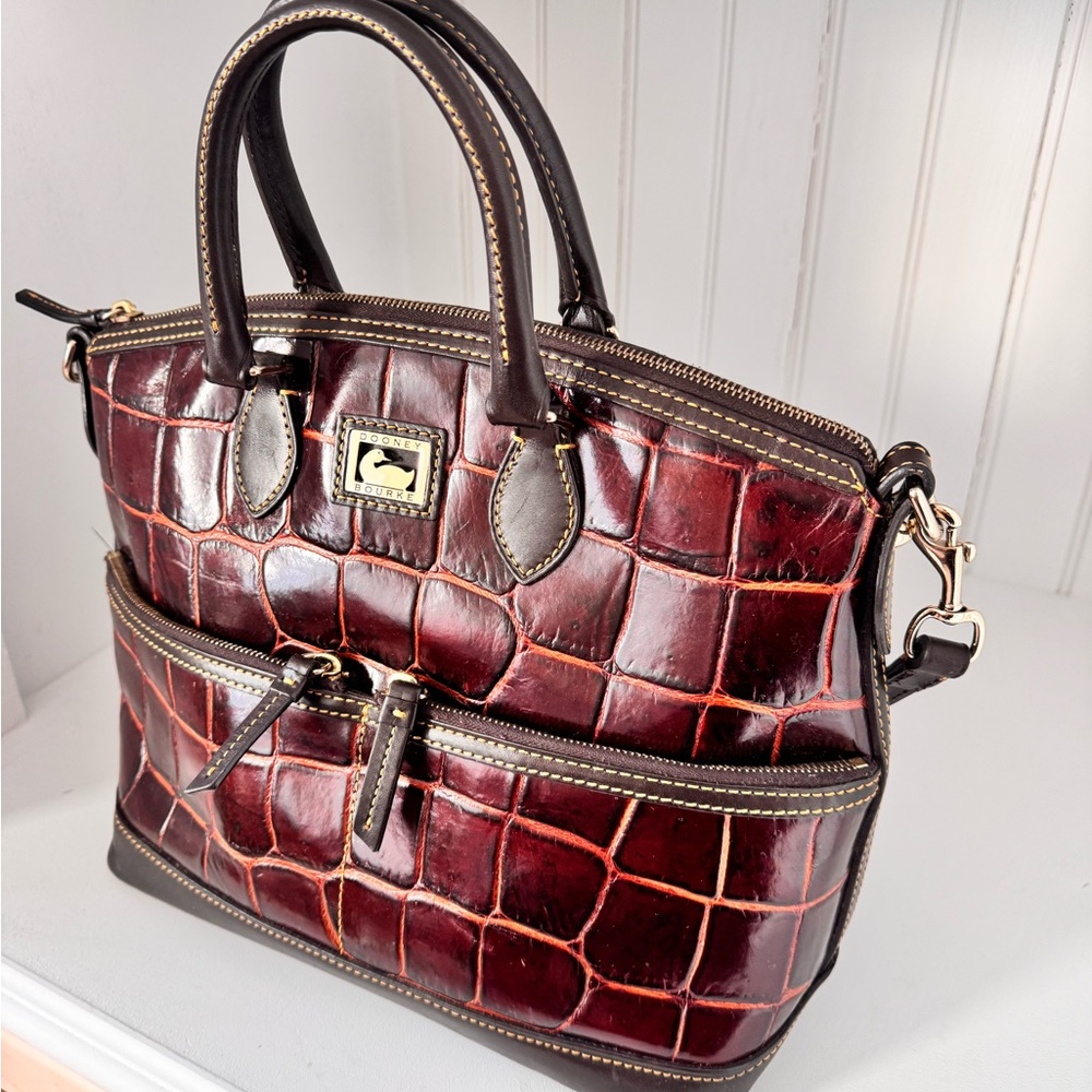 SOLD: Dooney & Bourke Croc-Embossed Leather Satchel - Picture 4 of 14